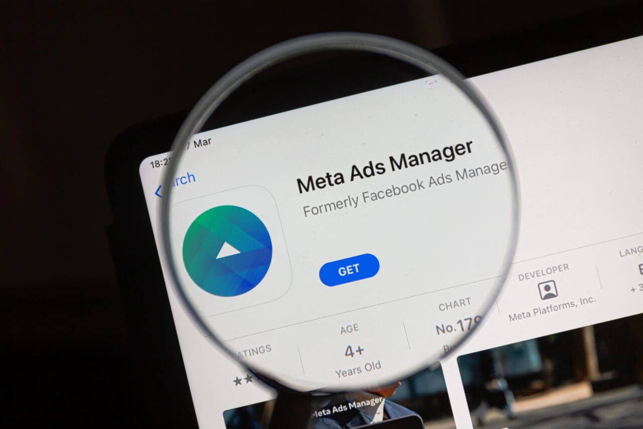 Meta Ads Manager app on an Ipad. Facebook Ads Manager is the platform to buy advertising across Facebook and Instagram.