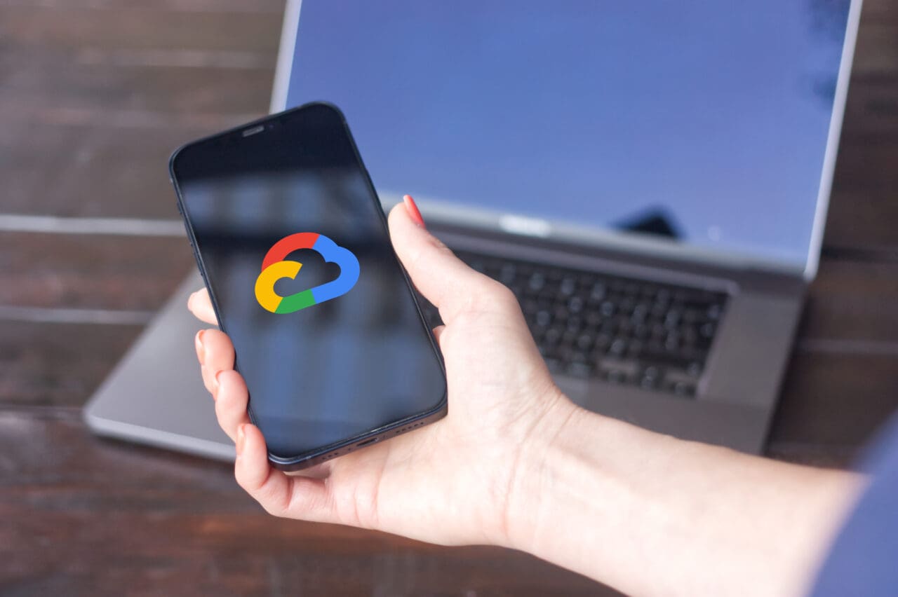 Google Cloud Logo on a phone being held