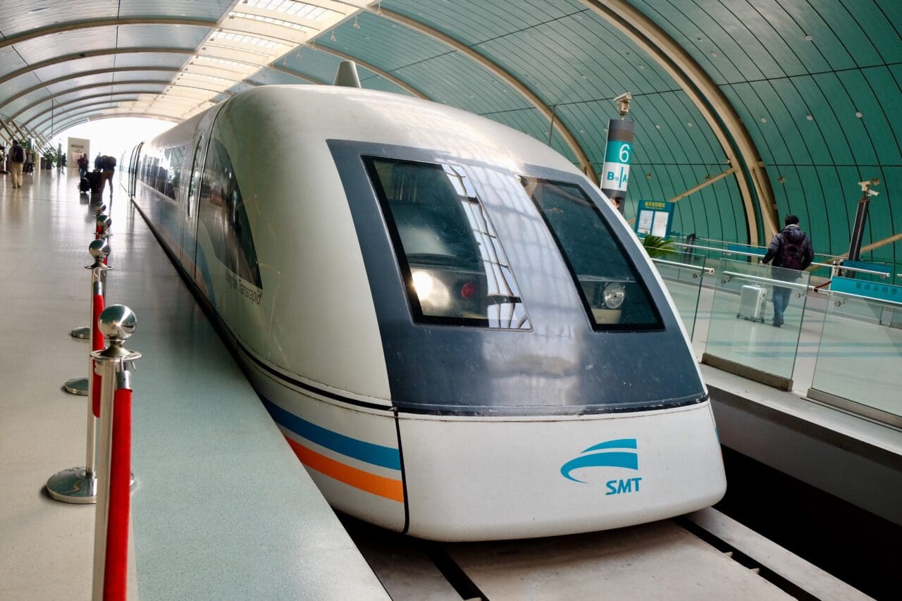 locomotive of Maglev Train from Longyang Road Station to Shanghai Pudong International Airport. The first Maglev Train in Shanghai and China. Completed in 2006