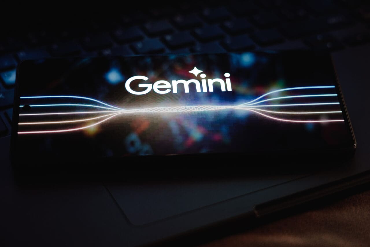 In this photo illustration, the Google Gemini logo is displayed on a smartphone screen. The tool was launched by Google as its new multimodal artificial intelligence (AI) model