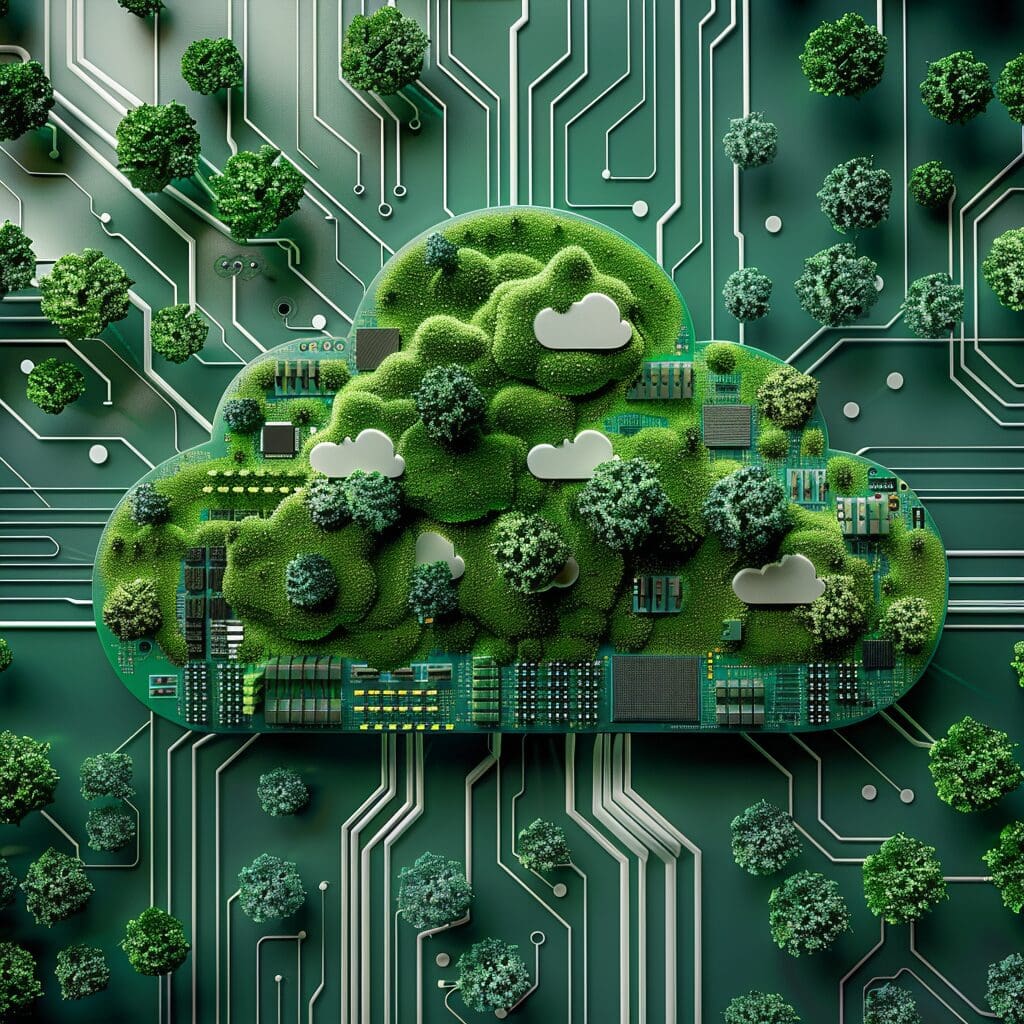 Sustainable Motherboard with Green Cloud Computing Symbol