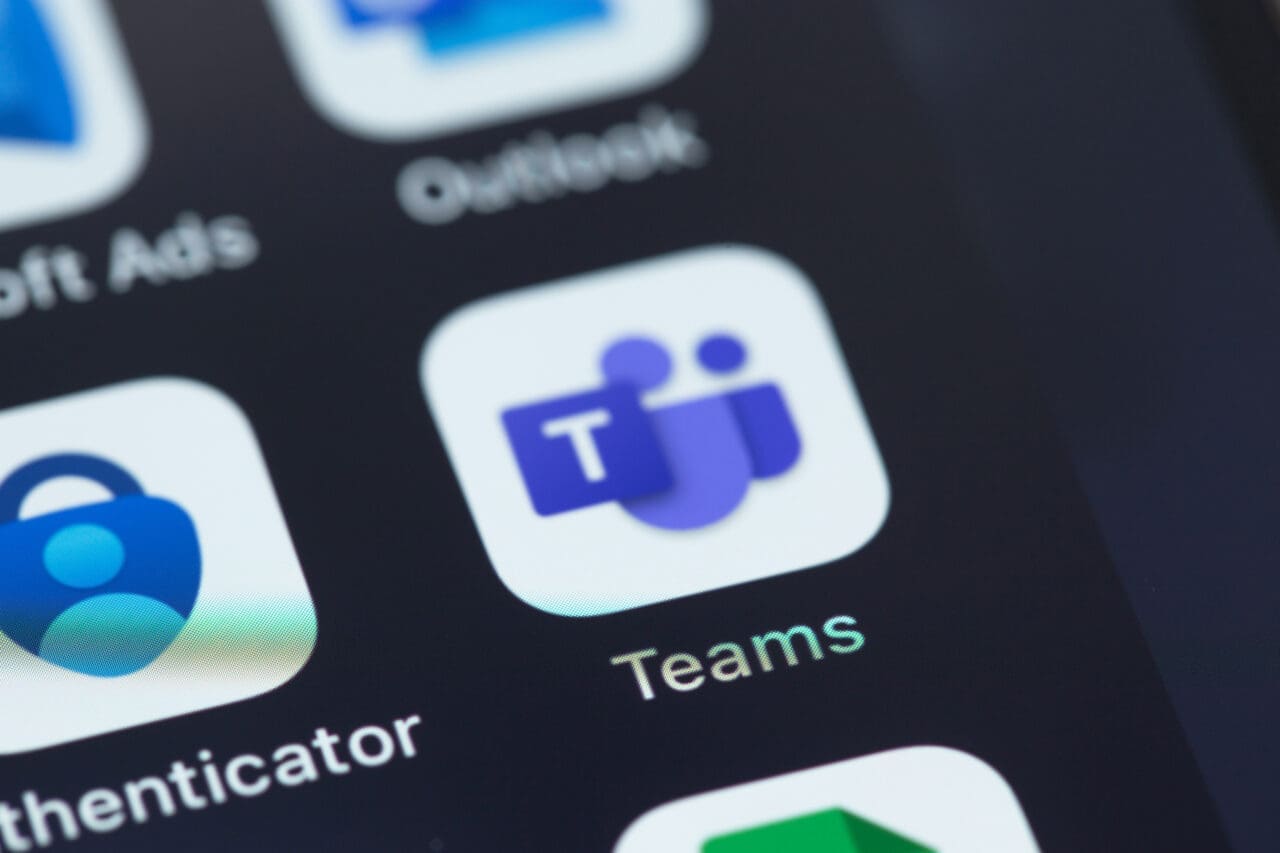 Microsoft Teams mobile app on a smartphone iPhone screen. Microsoft Teams is an enterprise platform that brings chat, appointments, notes and attachments together in a workspace.