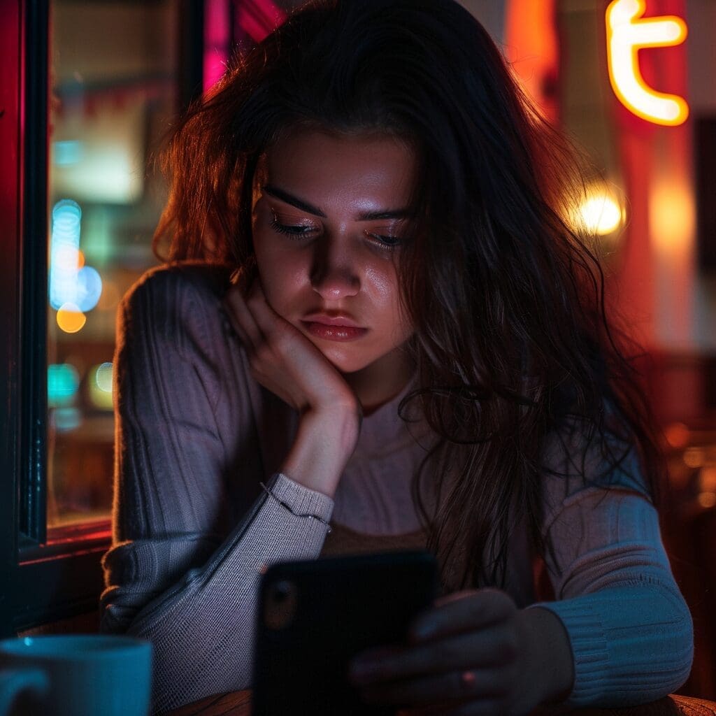 oung woman having online date with fake boyfriend