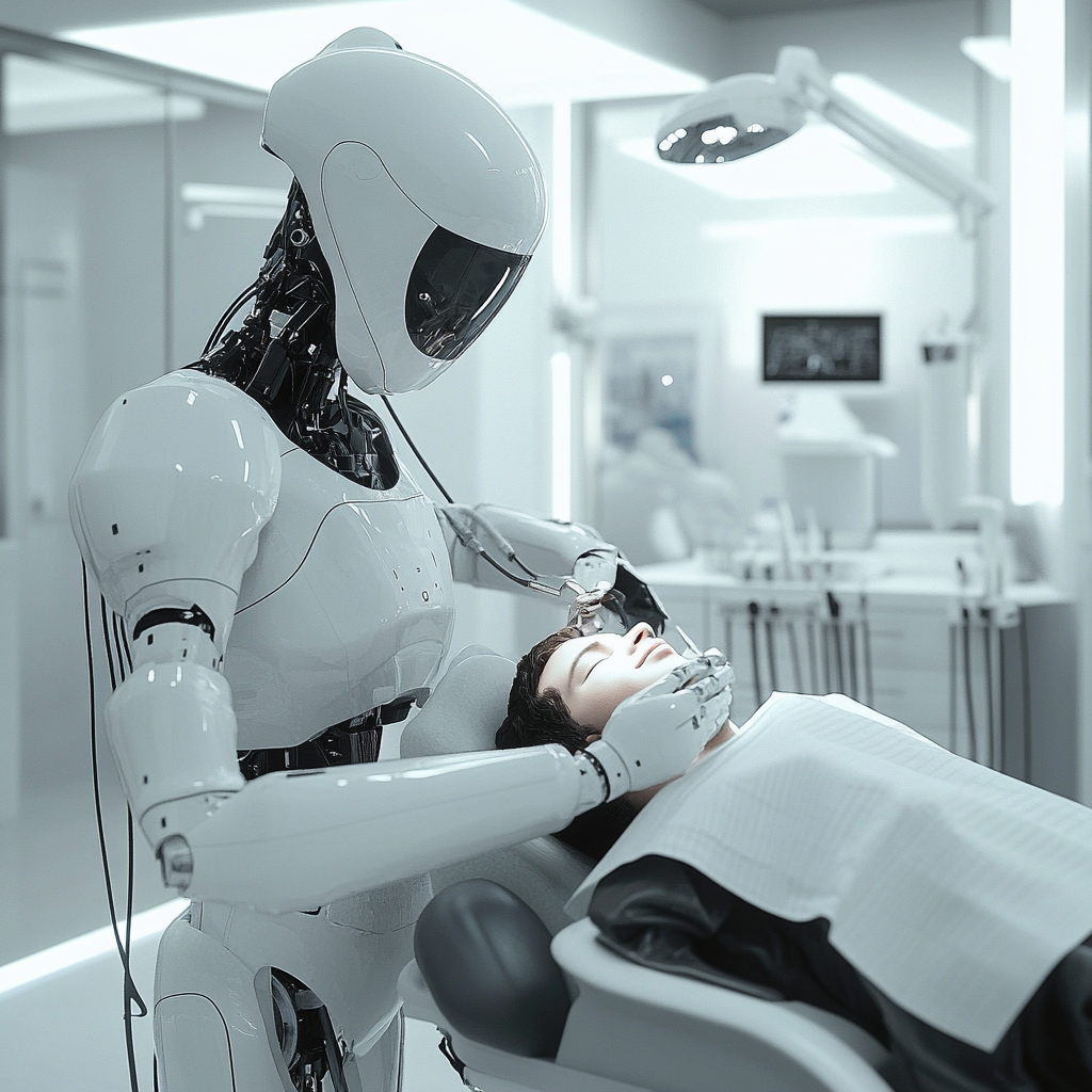 A humanoid robot performing a dental cleaning