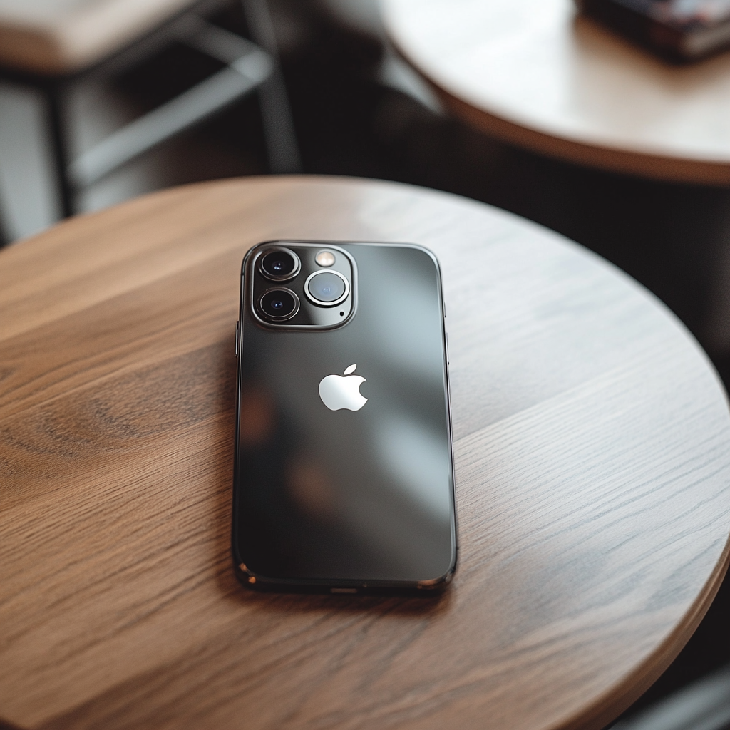 a black iphone on a table