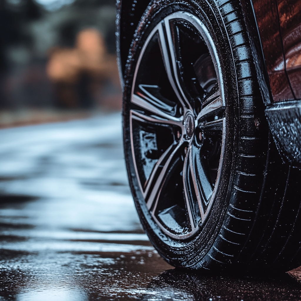 a close up of a tyre on a car