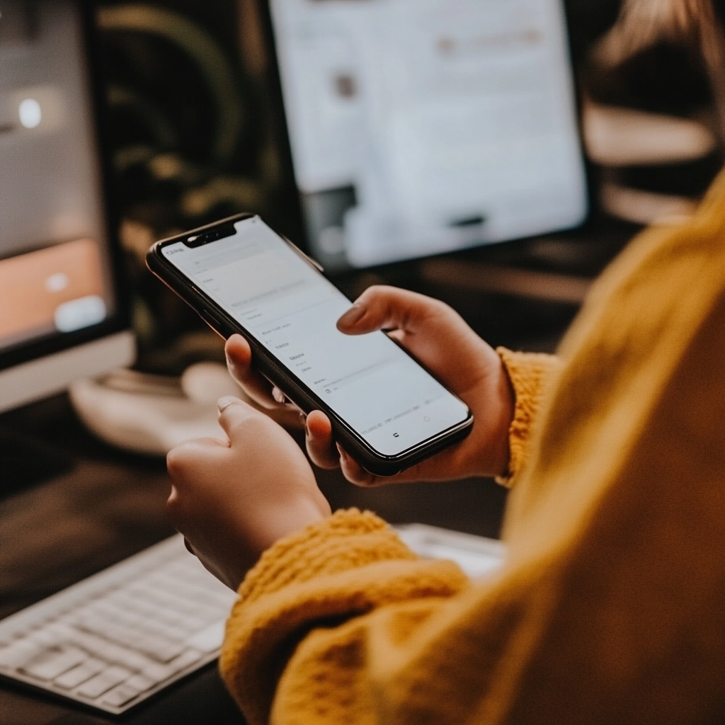 a person using their phone on the office