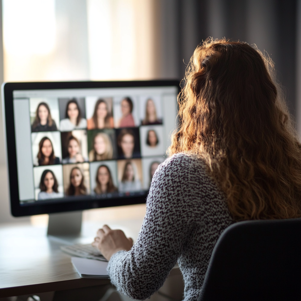 a person working from home on a teams call with coworkers