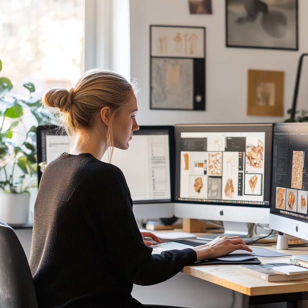 Designer Working On Multiple Computer